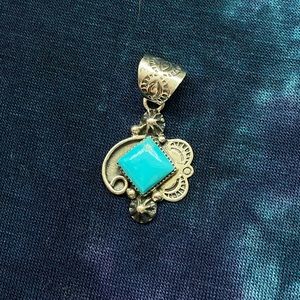 Turquoise & Rhodium over Sterling Silver Pendant